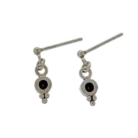 Vintage Sterling Silver 925 Caviar Accent Iridescent Crystal Dangle Earrings - Picture 2 of 5